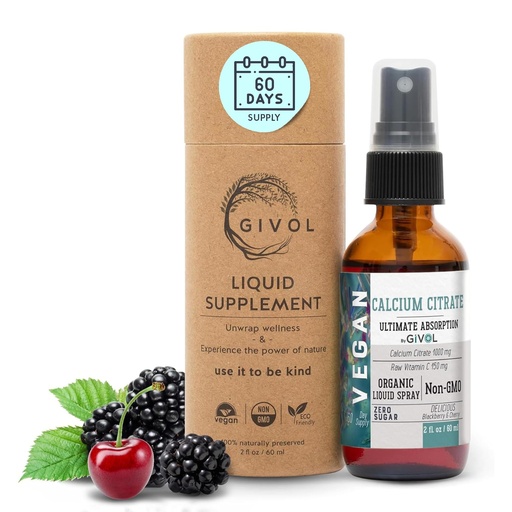 [BRSROAYCBYNR6EY2] Liquid Calcium Citrate 1000mg & Raw Vitamin C 150mg Liquid Spray Mist for Easy Absorption, Wild Cherry & BlackBerry Flavor, Calcium Supplement, Non-GMO, Gluten Free, Sugar-Free 2oz (60ml)