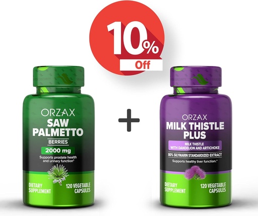 [BRSRMAIFA56RGAAU] ORZAX Saw Palmetto 2000 mg 120 Vegatable Capsules and Milk Thistle Plus with Dandelion 120 Vegatable Capsule, Bundle