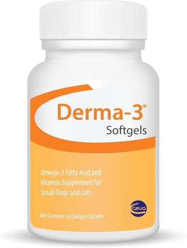 [BRSWGEDYPIORAYD4] Ceva Derma-3 Softgels, Omega-3 Fatty Acid & Vitamin Supplement for Small Dogs + Cats (60 Count)