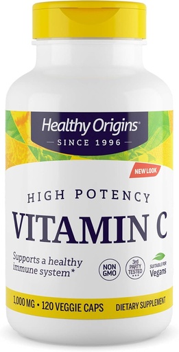 [BRSWYY34BUAROADU] Healthy Origins Vitamin C 1,000 mg (Non-GMO Tested, High Potency, Immune Support, Vegan), 120 Veggie Caps
