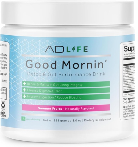 [BRSROBI6OJ4BMYAU] Project AD Life Good Morning Detox and Performance Drink, Naturally Flavored and Formulated with L-GLutamine, Apple Cider Vinegar, and Aloe Vera (24 Servings, Summer Fruits)