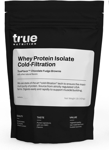 [BRSWKHQRCYNRCDI7] True Nutrition - Sjokolade Whey Protein Isolere Cold-Filtration -100% Whey Protein pulver -27g Protein per Servering - Blander enkelt og smaker flott - tredjepart testet - Sjokolade Fudge Brownie - 1lb