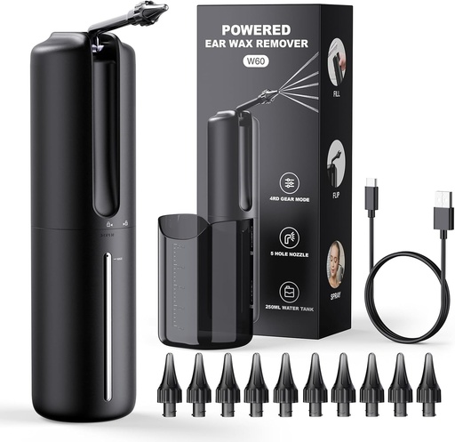 [BRSROZDYAAMQAFDH] Ear Wax Removal Electric Ear Irrigation Flushing System Water Powered Ear Cleaner with 4 Pressure Modes Safe and Effective Ear Cleaning Tool Water Resistant USB Rechargeable