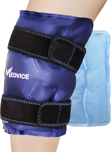 [BRSROGL3BMDQO3TP] Medvice Ice Pack con compressione fredda per il sollievo del dolore del ginocchio, gonfiamento, chirurgia di sostituzione del ginocchio, artrite e recupero delle lesioni, cinghie regolabili, avvolgitore di ghiaccio del gel riutilizzabile per la tana del mento e blu di ACL