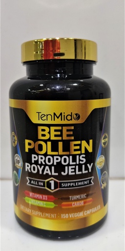 [BRSRAGQTCMJWMFY7] Bee Pollen Capsules for Men and Women, 7-in-1 Formula with Propolis, Royal Jelly, Turmeric, Carob & More - Energy, Immune, Digestive Support - Rich in Nutrient, Vitamins - 150 Capsules