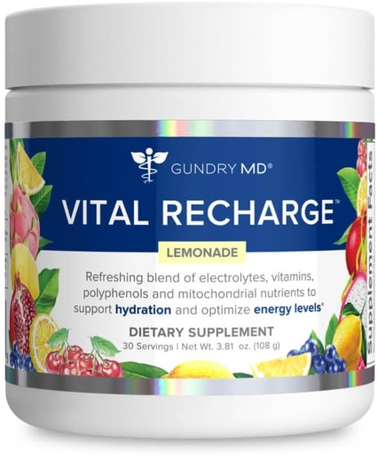 [BRSROGL5O4PBSELJ] Gundry MD Vital Recharge Supplement Powder - Advanced Energy Formula with Electrolytes - Supports ATP Supply - 30 Servings