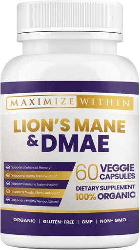 [BRSRMGQROQDWG2AV] Gélules Slim Maximum Lion's Mane & DMAE : améliorer la mémoire, renforcer la clarté mentale et Sharpen Focus - 60 capsules pour un soutien cognitif maximal
