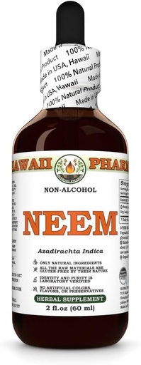 [BRSWKEACOAOQ4HLE] Neem Alcohol-Free Liquid Extract, Organic Neem (Azadirachta Indica) Dried Leaf Glycerite Natural Herbal Supplement, Hawaii Pharm, USA 2 fl.oz