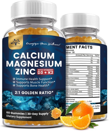 [BRSRAFT6BENQ4CAV] (2 Pack) Calcio Magnesio Zinc Gummies con vitamina D3, K2, B12 &amp; B6 para adultos, Azúcar Glycinate con Potasio Sea Moss Suplemento, Calcio Citrato para Bone Mood &amp; Sleep Support