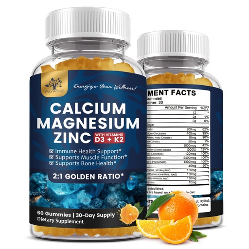[BRSRAFT6BENQ4CAV] (2 Pack) Calcium Magnesium Zinc Gummies with Vitamin D3, K2, B12 & B6 for Adults, Sugar Free Magnesium Glycinate with Potassium Sea Moss Supplement, Calcium Citrate for Bone Mood & Sleep Support