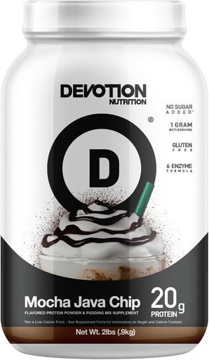 [BRSW2GI5BAHWEE3D] Devotion Nutrition Protein Powder Blend | Gluten Free, Keto Friendly, No Added Sugars | 1g MCT | 20g Whey & Micellar Protein | 2lb Tub (Mocha Java Chip)