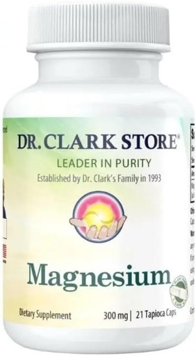 [BRSWYFQKAV6GM2D4] Dr. Clark Store Magnésio – 300mg, 21 cápsulas vegetarianas Tapioca, Suporta Saúde Óssea, Regula Heartbeat & Promove tons musculares saudáveis