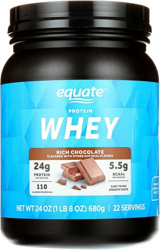 [BRSRAALYBN7GEFL2] Equates Wei Proteïne Poeder, Rijke Chocolade, 24g Proteïne per Serving, 5.5g BCAA's, Wei Isolaat Blend, 22 Servers, Glad & Delicious, Unisex, Muscle Recovery Supplement, 1.5 lbs
