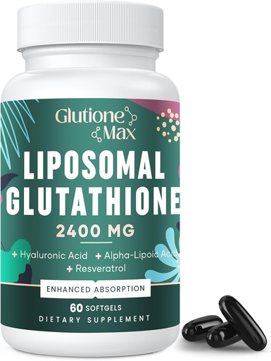 [BRSROEAYOB6BGAI7] 8-in-1 Liposomal Glutathione 2400 MG, High Absorption Antioxidant Formula - עם Hyaluronic Acid, Alpha-Lipoic Acid, Resveratrol - Skin, Liver Detox & Immune System, 60 Softgels Softgels