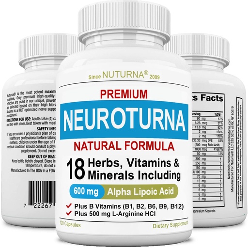 [BRSWGFQYC57AKDLJ] Nuturna Neuroturna Support Supplement with 600 mg Pure Alpha Lipoic Acid - Advanced ALA Formula for Feet Hands Fingers Legs - Ultra Potent 18 in 1 Natural Vitamins - 120 Capsules