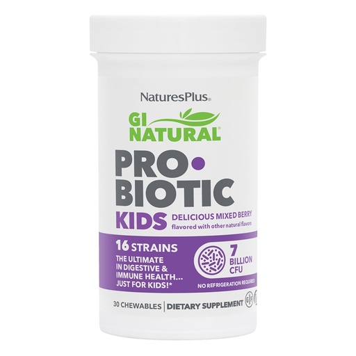 [BRSWGA37OABGY23D] NaturesPlus GI Natural Probiotic Kids, Mixed Berry - 30 Chewables - Digestive & Immune Health Just for Kids - Gluten Free - 30 Servings