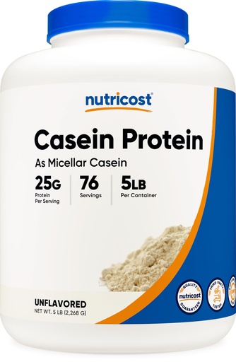 [BRSWYGQ2CAHRM23V] Nutricost Casein Protein Powder 5lb - Micellar Casein, Non-GMO, Gluten Free (Unflavored)