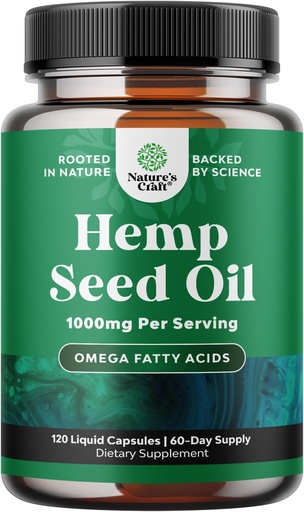 [BRSWGCADCUNRYDQV] High Absorció Hemp Petroli Capsules - Vegan Omega 3 9 suplementaris amb àcids escèrics Fatty per a la implementació de l'Urg i de la pell - Halal No-GO 1000mg per Serving Hemp Seed Fales