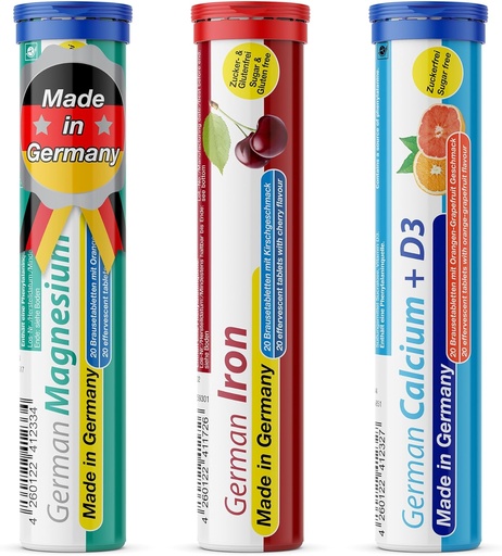 [BRSROFLQO5YAMYD3] T&D German Mineral Plus Package 60 Servings - Vegan, Zero Sugar - Drink Effervescent Tablets - Iron, Calcium, Magnesium Pharma - Made in Germany