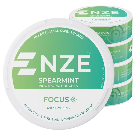 [BRSRAA33OJ7RY2DX] NZE Caffeine Free Nootropic Pouches (Spearmint) - Nootropic Pouches with Alpha GPC, L-Tyrosine & L-Theanine - No Sugar or Artificial Sweeteners - 15 Nicotine Free Pouches Per Can - 5 Pack