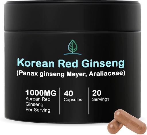 [BRSROAQYOQDRO2QZ] Holistic Bin Korean Red Ginseng Capsules Pure Panax Ginseng Supplement | Vegan, Gluten Free, Non GMO, No Fillers | Rich in Ginsenosides (40 Capsules)