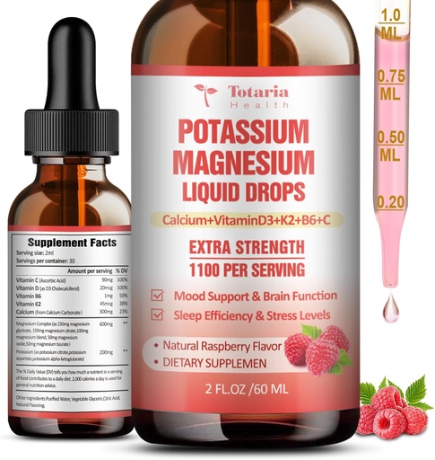 [BRSRAZI7CAMAAHY6] Potassi Magnesi suplementaris per les restes d' eroquid - Alt Absassimi suplementari amb Magnesi, Calci, D3 K2, Vegan, No-GOsio support Leg Cramps, Bone, Muscle - 2 oz