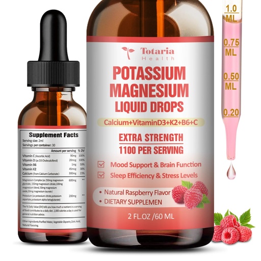 [BRSRAZI7CAMAAHY6] Potassium Magnesium Supplement Liquid Drops - High Absorption Potassium Supplement with Magnesium, Calcium, Vitamin D3 K2, Vegan, Non-GMO Potasio Support Leg Cramps, Bone, Muscle - 2 Fl oz