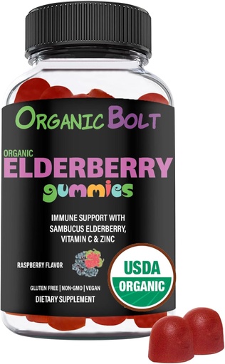 [BRSW2EL5OIOWG3I7] USDA Organic Elderberry Gummies - High Potency 150mg Organic Elderberry Gummies for Adults & Kids with Vitamin C & Zinc - Immune Support Gummies - Vegan, Gelatin & Gluten Free - 60 Count