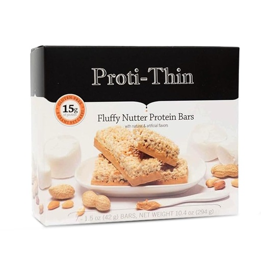 [BRSWGZYTDN6GOG3U] Proti-Thin Fluffy Nutter Protein Bars, 15g Protein, Low Calorie, Very Low Carb (VLC), Low Fat, High Fiber Snack Bar, KETO Diet Friendly, Ideal Protein Compatible, No Gluten Ingredients, 7 /Box