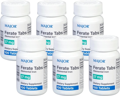 [BRSWKEARCUDAA3TI] Major 27 mg Ferate Tabs - Ferrous Gluconate Elemental Iron Dietary Supplement - 100 Count (6 Pack)