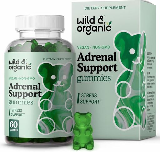 [BRSW2EAPOIMBSFD2] Wild & Organic Adrenal Support Gummies - Pure Adrenal Support Supplements for Women and Men with Ashwagandha Root & Rhodiola Rosea - 60 Pectin-Based Chews
