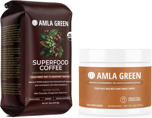 [BRSRA235OUNBAF3J] Amla Green Organic Ground Superfood Coffee and Amla Powder Superfood Supplement with Pumpkin Spice, 20x Ultra Concentrated Amla