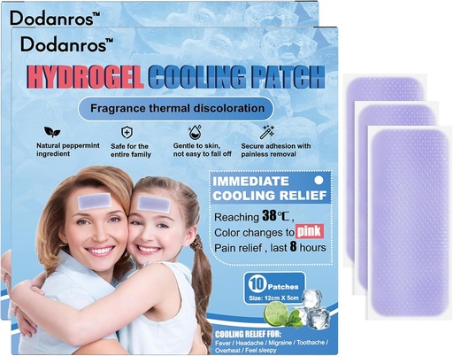 [BRSRAYA5C4CW22DG] 20 Sheets hydrogel Fever Patches for Kids & Adults Fever Discomfort & Pain Relief, Cooling Relief Fever Reducer（12 * 5cm