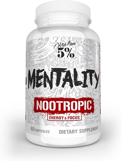 [BRSW2GLROF6BEC34] 5% Nutrition Rich Piana Mentality Nootropic Blend | Brain Booster Supplement for Performance, Memory, Mental Clarity | Ginseng, Ginkgo, L-Theanine, Choline, Huperzine, 60 Capsules (30 Day Supply)