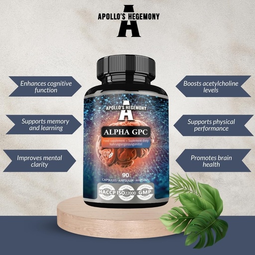 [BRSRAYA6AQBBSG3A] APOLLO'S HEGEMONY Alpha-GPC 600mg per Daily Dose - 90 Vegan Choline Capsules - 99% Choline Alfoscerate Dietary Supplement - Lipid Choline - Memory and Concentration Capsules