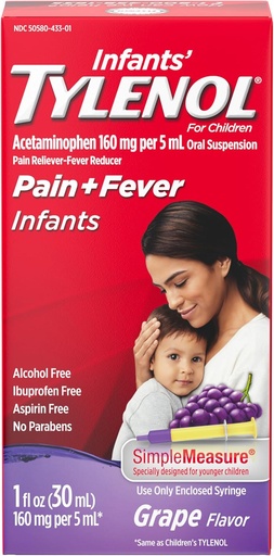 [BRSWIGD2OUMAA3L6] Haurren Tylenol Oral Liquid Medicine Acetaminophen, Baby Fever Reducer eta Pain Reliever Aches & Pain, Sore Throat, Headache & Toothache, Grape Flavor, 1 fl.