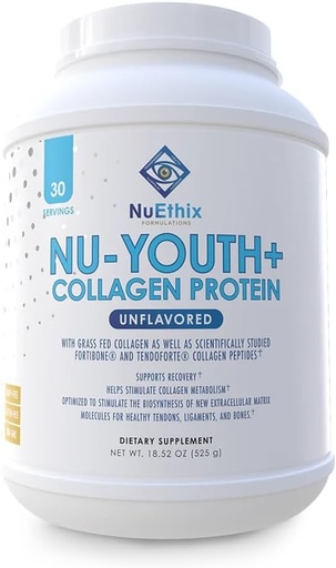 [BRSWYFA3CIARUC3H] NuEthix Formulations Nu-Youth + Collagen Protein, Collagen Peptides, May Help Support Bones and Joints Dietary Supplement, 30 Servings