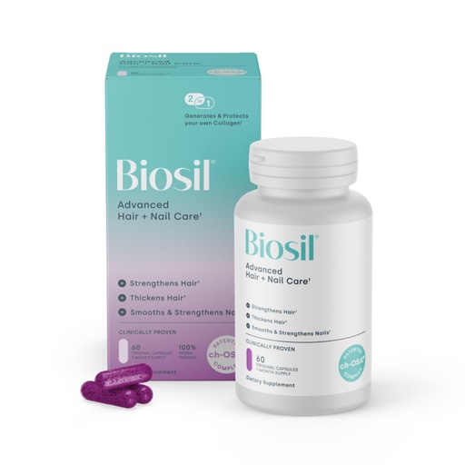 [BRSROYDYC4JRMAI6] Biosil Advanced Hair + Nail Care - 60 Capsules - Grow, Strengthen & Thicken Hair and Nails - with Patented ch-OSA & Biotin - 30-Day Supply