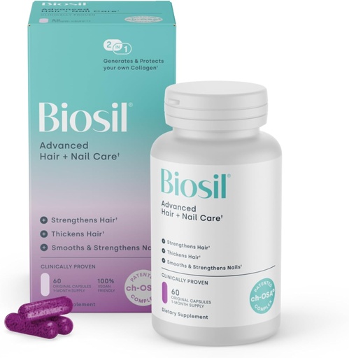 [BRSROYDYC4JRMAI6] Biosil Advanced Hair + nagu kopšana - augšanas vitamīni sievietēm - Stiprināt un biezākas Strands - 60 kapsulas - Patentētas ch-OSA - 30 dienu piegādes