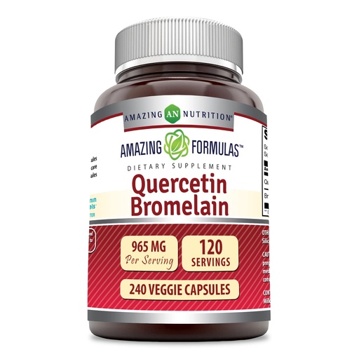 [BRSWIAY7AR4RS3DG] Amazing Nutrition Quercetin 800 Mg with Bromelain 165 Mg Veggie Capsules Supplement | Non-GMO | Gluten Free | Made in USA | Suitable for Vegetarians (240 Count)