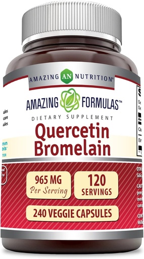 [BRSWIAY7AR4RS3DG] Amazing Nutrition Quercetin 800 Mg with Bromelain 165 Mg Veggie Capsules Supplement | Non-GMO | Gluten Free | Made in USA | Suitable for Vegetarians (240 Count)