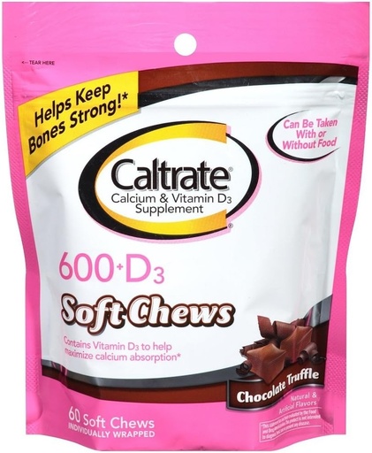 [BRSWKGT5OEGAACDO] Caltrate 600+D Soft Chews, Chocolate Truffle, 60 Count (2 Pack)