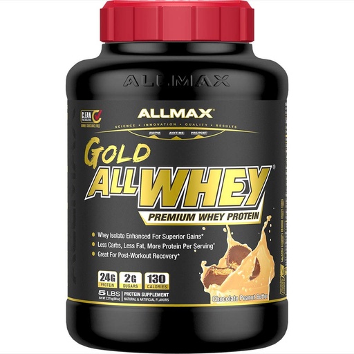 [BRSWIGAPCZYGCFDM] ALLMAX Gold ALLWHEY Whey Protein Powder, Chocolate Peanut Butter, 5 lb, 24g Protein Per Scoop, High Protein for Muscle Recovery, Lean Muscle Growth & Post Workout Nutrition, Gluten Free, 71 Servings