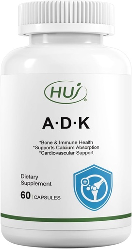 [BRSRAGQ6CV5R6AA3] HUJ ADK Supplement, 60 Capsules, Calcium, Vitamins A, D3, K2 (MK-7)
