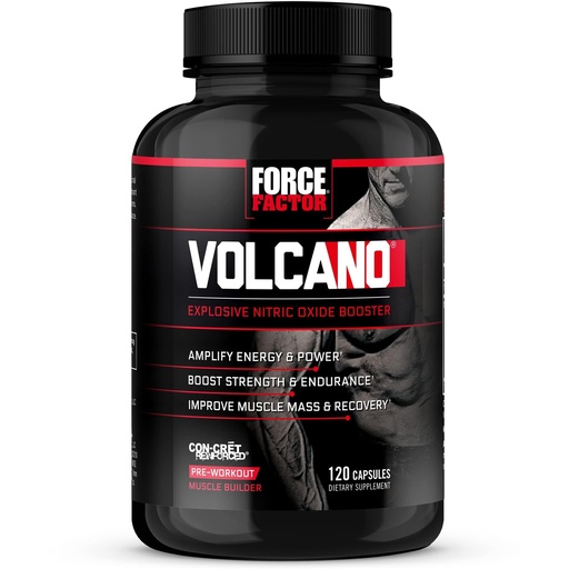 [BRSWIGQRAQHBWGAZ] Force Factor Volcano Pre Workout Nitric Oxide Booster Supplement for Men with Creatine and L-Citrulline to Boost and Energy, Help Build Muscle, Better Pump and Workout, 120 Capsules