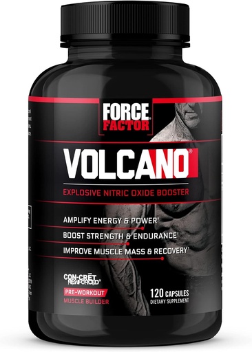 [BRSWIGQRAQHBWGAZ] Volcán de Factor de Fuerza Pre Workout Nitric Oxide Booster Suplemento para Hombres con Creatina y L-Citrulline para Boost y Energía, Ayuda a construir músculo, mejor bomba y entrenamiento, 120 cápsulas