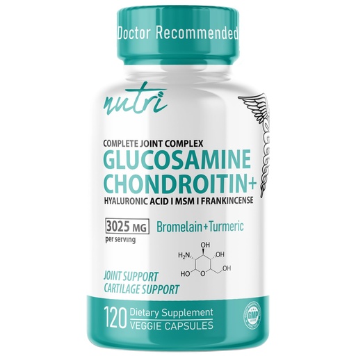 [BRSROBAYDEMWE337] Nutri 8-in-1 Glucosamine Chondroitin MSM Turmeric Bromelain Boswellia Hyaluronic Acid 3025 mg - Joint Support Supplement - 120 Capsules - Supports Healthy Bones - 3rd Party Tested & GMP Certified