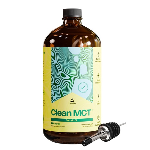 [BRSWG2QRC4CBS3TB] LevelUp Clean MCT Oil - 100% Caprylic C8 for Energy, Focus, Gut Health, Brain Superfuel - Keto Supplement for Ketogenic Coffee and Ketones - Non-GMO (32 oz Glass Bottle)