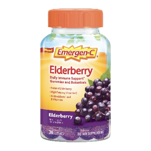 [BRSWYED4BN5WY2DJ] Emergen-C Elderberry Gummies, Elderberry Immune Support Natural Flavors with High Potency Vitamin C, Back to School Essentials - 36 Count
