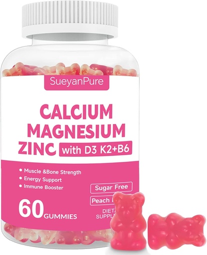 [BRSRAEITC4MB6DLX] Sugar Free Calcium Magnesium Zinc Gummies with VC D3 &B6 &K2,600mg Calcium Gummies with 300mg Magnesium Support Bone & Muscle for Adults and Teens (60 Count (Pack of 1))